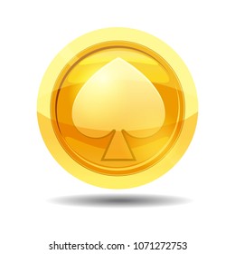 Game coin with peak, game interface, gold, vector, cartoon style, isolated