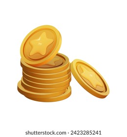 Juego Moneda de la partida 3d aislada. Dinero de oro sobre fondo blanco. Moneda con estrella por premio y premio de juego. Ilustración vectorial 3d.