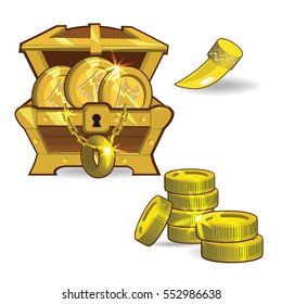 game coin treasure chest icons vector