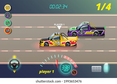 In game competition continue player used high speed car for win in racing game. competition e-sport car racing. Vector illustration in 3d style design