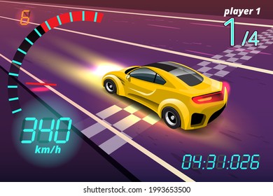 In game competition continue player used high speed car for win in racing game. competition e-sport car racing. Vector illustration in 3d style design