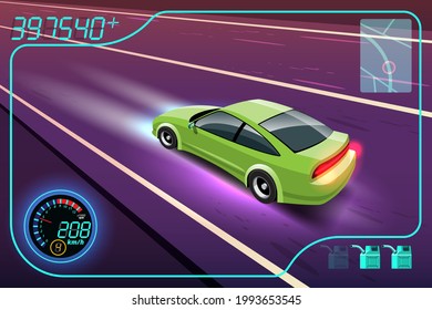 In game competition continue player used high speed car for win in racing game. competition e-sport car racing. Vector illustration in 3d style design