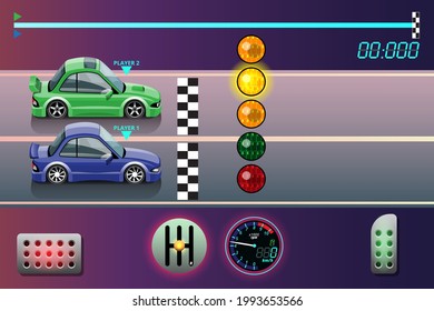 In game competition continue player used high speed car for win in racing game. competition e-sport car racing. Vector illustration in 3d style design