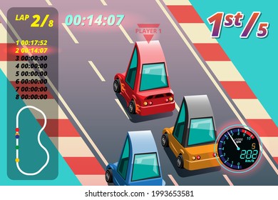 In game competition continue player used high speed car for win in racing game. competition e-sport car racing. Vector illustration in 3d style design