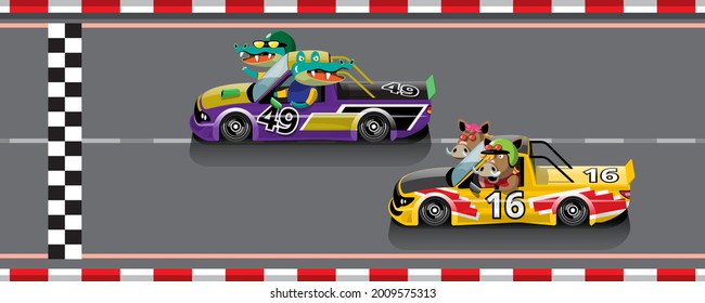 In game competition continue player used high speed car for win in racing game. competition e-sport car racing. Vector illustration in 3d style design