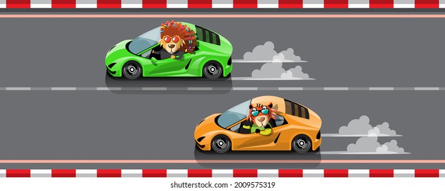 In game competition continue player used high speed car for win in racing game. competition e-sport car racing. Vector illustration in 3d style design