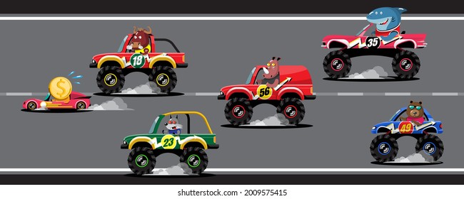 In game competition continue player used high speed car for win in racing game. competition e-sport car racing. Vector illustration in 3d style design