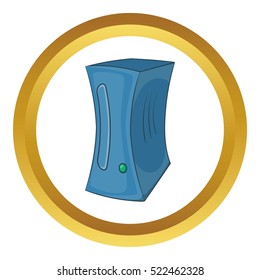 Game computer vector icon in golden circle, cartoon style isolated on white background