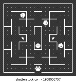 Game concept with ghosts.  Modern arcade video game interface and design elements. Game world. Computer or mobile game with control buttons. 