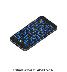 Game concept with ghosts.  Modern arcade video game interface and design elements on smartphone screen. Game world. Computer or mobile game with control buttons. 