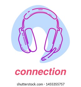 game connection icon, esports skills, vector line concept with headphones on isolated background