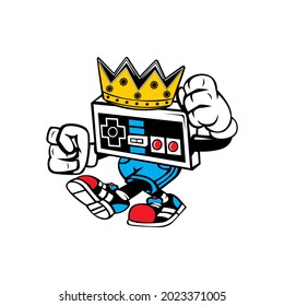 game console cartoon character with crown on head vector illustration
