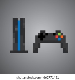 Game console and controller 8 bit pixel.