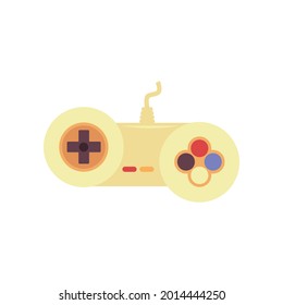 Game console controller with bright colorful buttons, flat vector illustration isolated on white background. Joystick device for computer video digital games.