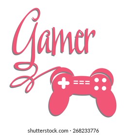Game console controller connected to the word gamer. Gaming theme