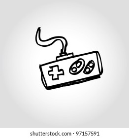game console and controller for fun - vector illustration doodle