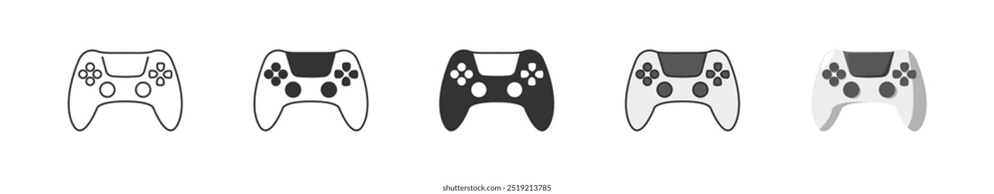 Console de jogo e ícone do controlador definido com estilos diferentes. Tecnologia de jogos. Ilustração vetorial