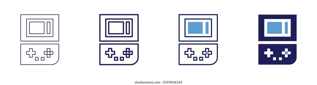 Game console icon in 4 different styles. Thin Line, Line, Bold Line, Duotone. Duotone style. Editable stroke.