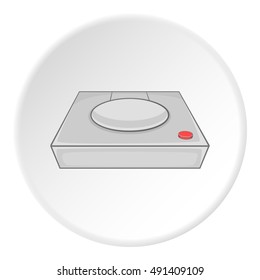 Game console icon in cartoon style on white circle background. Play symbol vector illustration