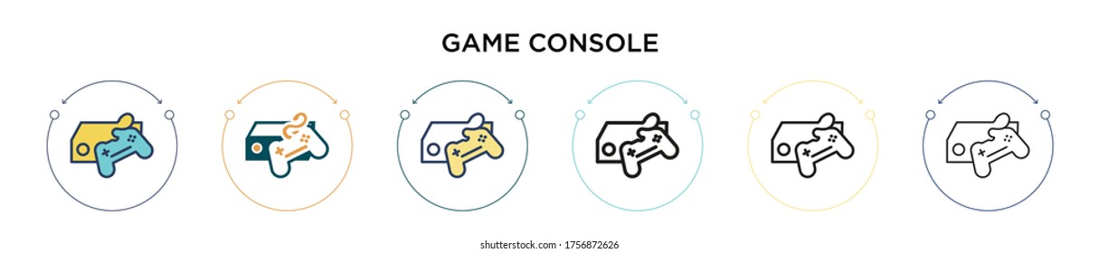 Game console icon in filled, thin line, outline and stroke style. Vector illustration of two colored and black game console vector icons designs can be used for mobile, ui, web