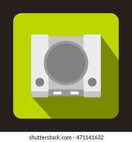 Game console icon in flat style with long shadow. Play symbol