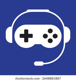 Game console icon with headphones on blue background
