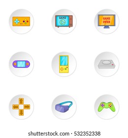 Game console icons set. Cartoon illustration of 9 game console vector icons for web