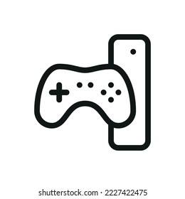 Icono aislado de consola de juegos, consola de videojuegos con icono vector de contorno gamepad con trazo editable