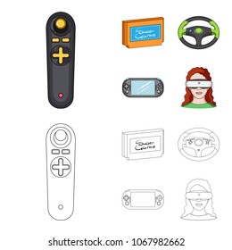Game console and joystick cartoon,outline icons in set collection for design.Game Gadgets vector symbol stock web illustration.