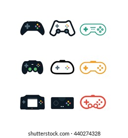 Game console joystick controller play vector icon set