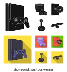 Game console, joystick and disc black, flat icons in set collection for design.Game Gadgets vector symbol stock web illustration.