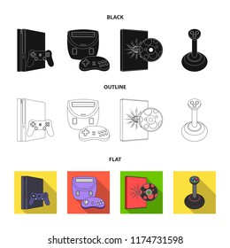 Game console, joystick and disc cartoon icons in set collection for design.Game Gadgets vector symbol stock web illustration.