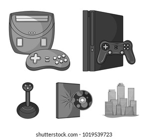 Game console, joystick and disc monochrome icons in set collection for design.Game Gadgets vector symbol stock web illustration.