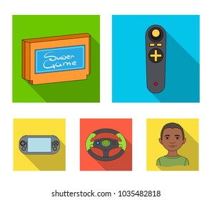Game console and joystick flat icons in set collection for design.Game Gadgets vector symbol stock web illustration.