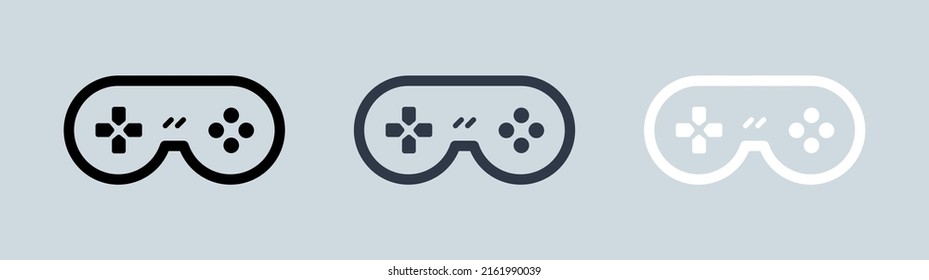 Game console or joystick icon in black, grey and white colors. Gamepad line icon set.