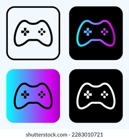 Juego de iconos de consola de juegos o joystick en colores de gradiente cuadrado. Juego de iconos de la línea del controlador de juegos.