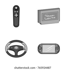 Game console and joystick monochrome icons in set collection for design.Game Gadgets vector symbol stock web illustration.
