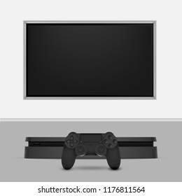 Game console with joystick and tv isolated on white background. Vector illustration. Eps 10.