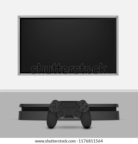 Game console with joystick and tv isolated on white background. Vector illustration. Eps 10.