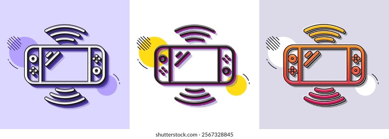 Game console line icon. Halftone dotted pattern. Gradient icon with grain shadow. Portable gamepad sign. Video joypad dock symbol. Line game console icon. Various designs. Vector