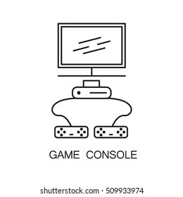 Game console line icon. Single high quality outline interior or technological pictogram for composition of children's room. Vector line element for design website, mobile app, logo, etc. 
