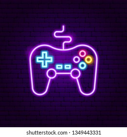 Game Console Neon Sign. Vector Illustration of Play Promotion.