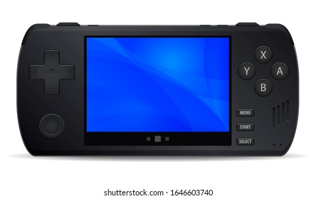 Game Console Portable Handheld Black Icon Isolated On Background. Multimedia Or Computer Video Games Portable Hand Held Retro Game Console. Vector Illustration