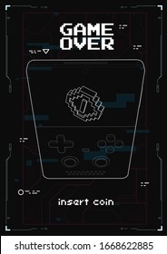 Game console portable handheld. Creative HUD poster. Modern template for web and print.