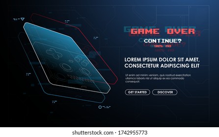 Game console portable handheld, Creative futuristic concept. Modern template for web and print. Cross reality concept.