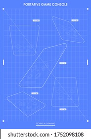 Consola de juegos portátil de mano. Plantilla moderna para web e impresión. Concepto de equipo de alta tecnología. dibujo técnico.