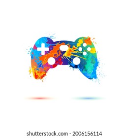 Game console remote control icon. Vector symbol of watercolor splash pait