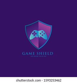 Game console with shield, Game logo template design, vector illustration