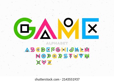 Game console style font, alphabet letters vector illustration