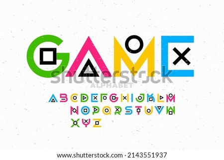 Game console style font, alphabet letters vector illustration